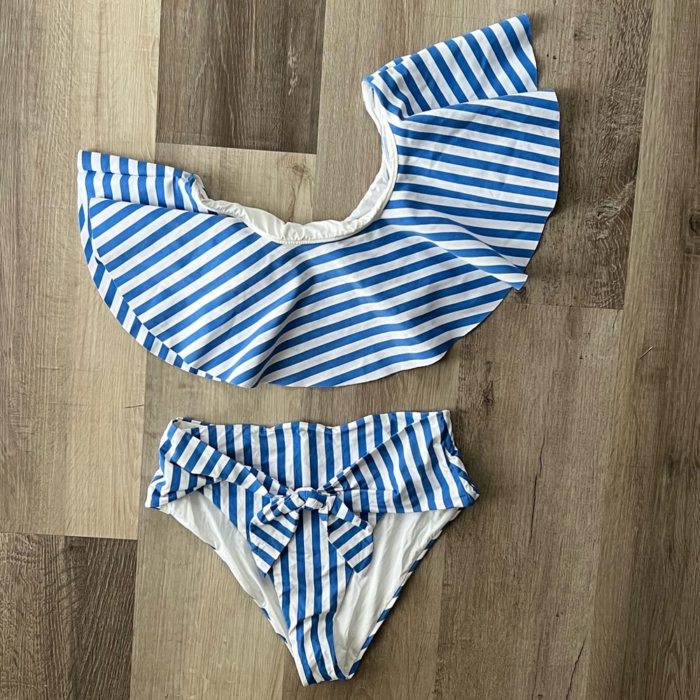 Onia x We Wore What Bikini Set Positano Blue Stripe M/L